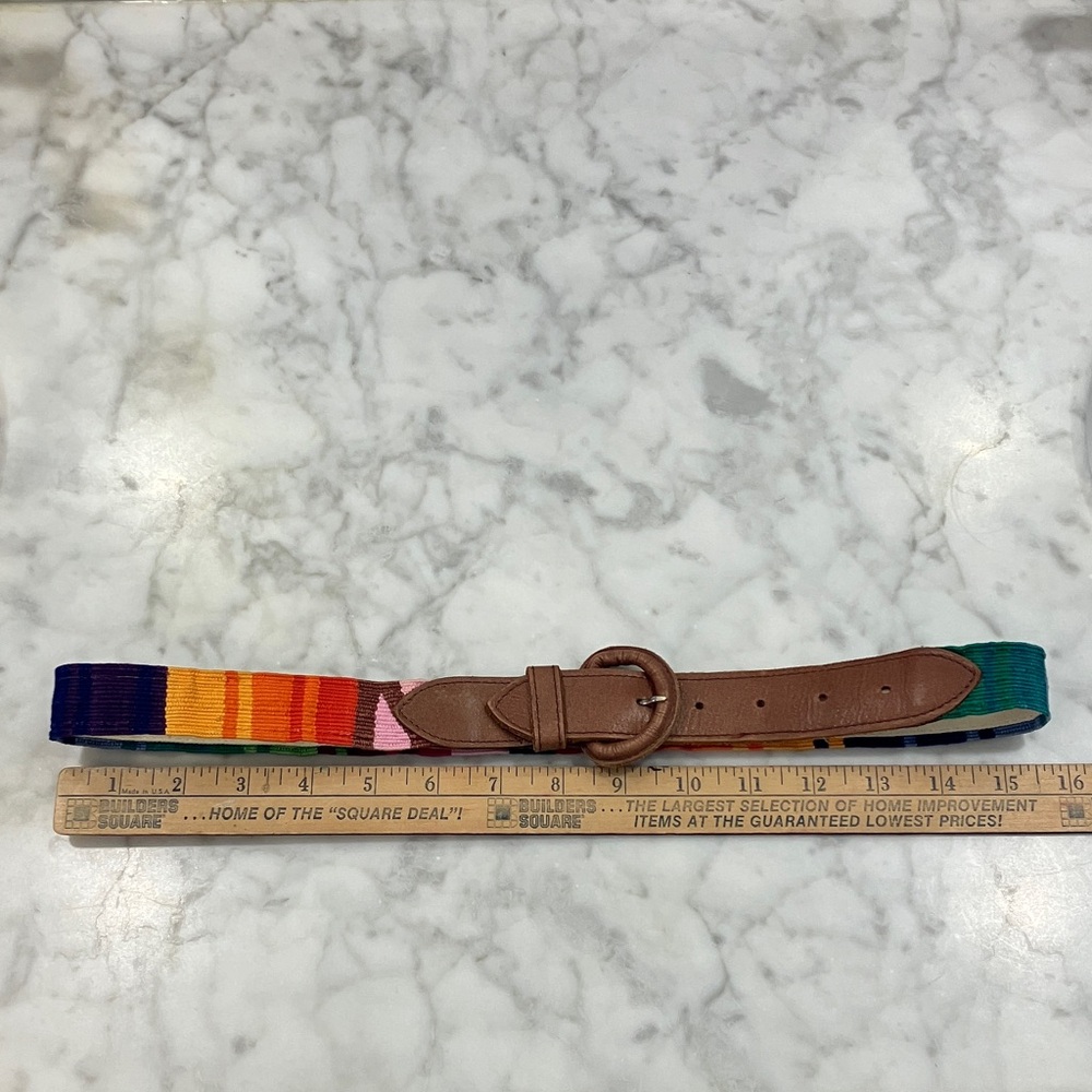 Vintage Colorful Striped Belt with Brown leather Buckle adjustable Guatemala OS - Picture 6 of 17